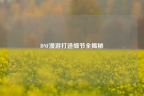 DNF漫游打造细节全揭秘