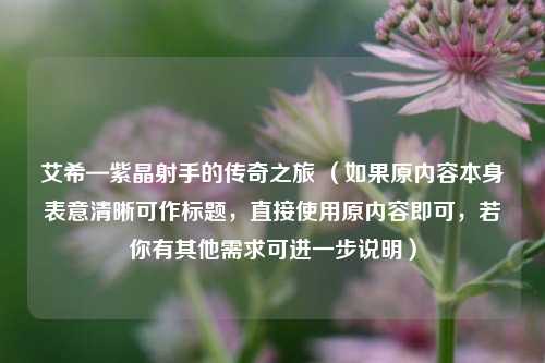 艾希—紫晶射手的传奇之旅 （如果原内容本身表意清晰可作标题，直接使用原内容即可，若你有其他需求可进一步说明）