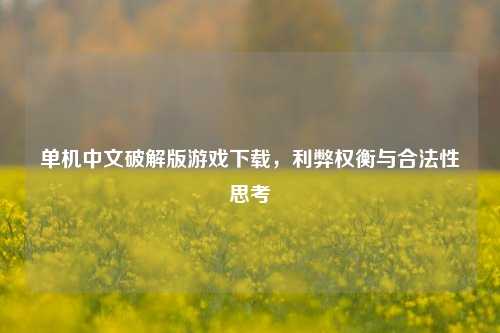 单机中文破解版游戏下载，利弊权衡与合法性思考
