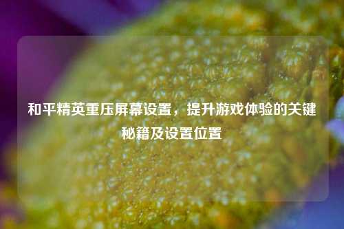 和平精英重压屏幕设置，提升游戏体验的关键秘籍及设置位置