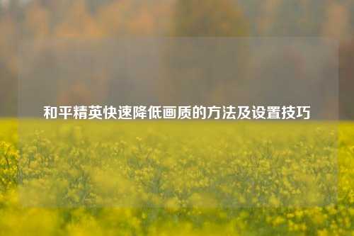 和平精英快速降低画质的方法及设置技巧