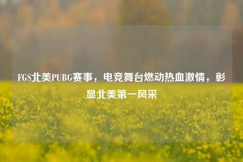 FGS北美PUBG赛事，电竞舞台燃动热血激情，彰显北美第一风采